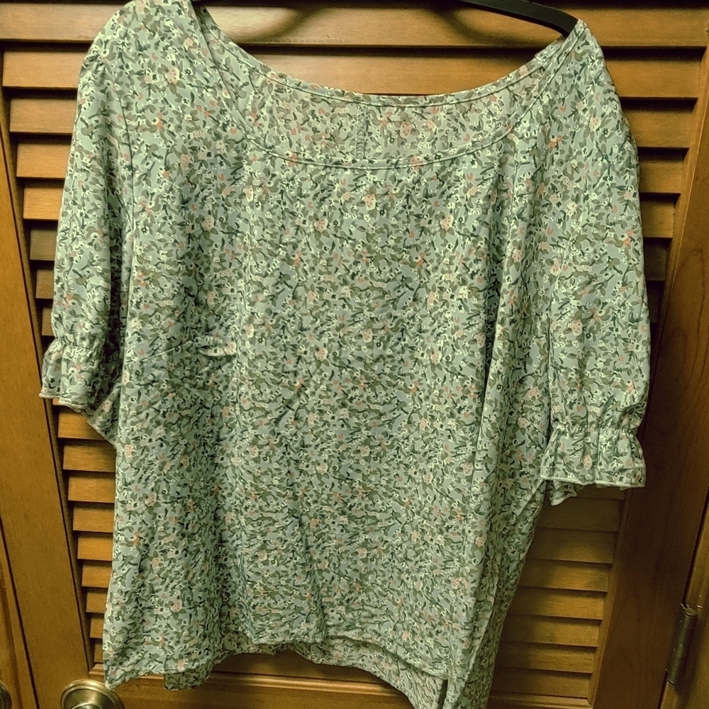 Floral Print Elastic Gathered Shorr Sleeve Top 3X
